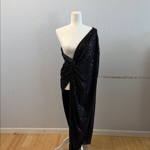 Fashion Nova Black Sequin Drape Dress